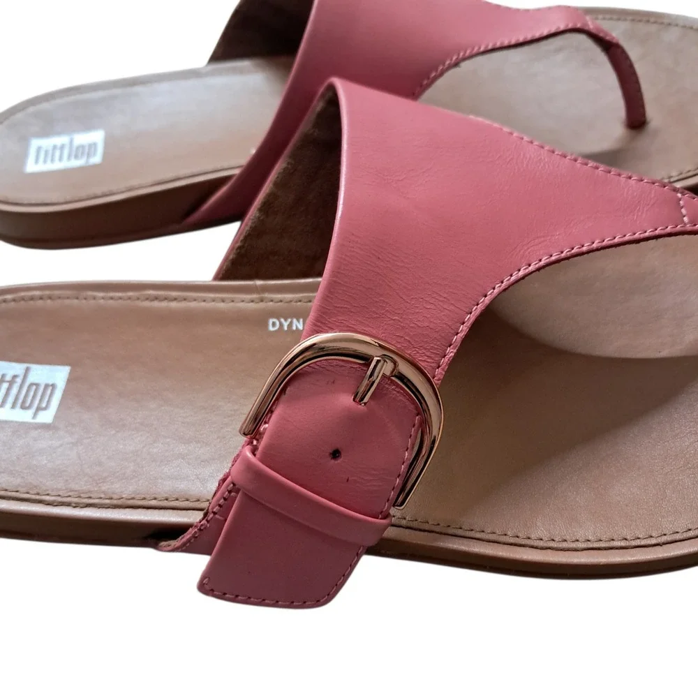 FitFlop Sandals Womens 10 Pink Gracie Buckle Leather Thong Summer Flats‎